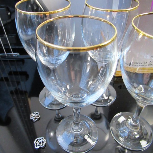 4 Wine Glasses Water Goblet with Gold Rim in Original Box Ancam Pasabahce Turkey - Picture 3 of 14